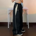 thumbnail image 4 of Tnhcen Women's Wide Leg Pants with Elastic Waist High Waisted Street Style Sweatpants Nylon Casual Lounge Pants with Stripes Loose Fit Comfort S-XL, 4 of 9