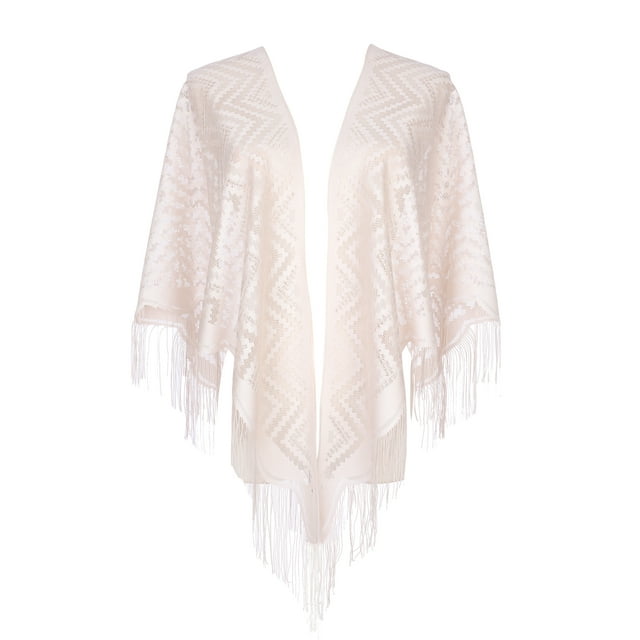 Chales y envolturas INSPIRAR CHIC para vestidos de noche, bufandas triangulares de encaje con flecos para bodas y fiestas formales 70.9"x27.6" Beige