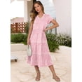thumbnail image 4 of ANRABESS Women's Summer Casual Midi Dresses Short Sleeve V Neck Flowy Tiered 2026 Spring A-Line T Shirts Boho Beach Dress Floral Pink Medium, 4 of 9