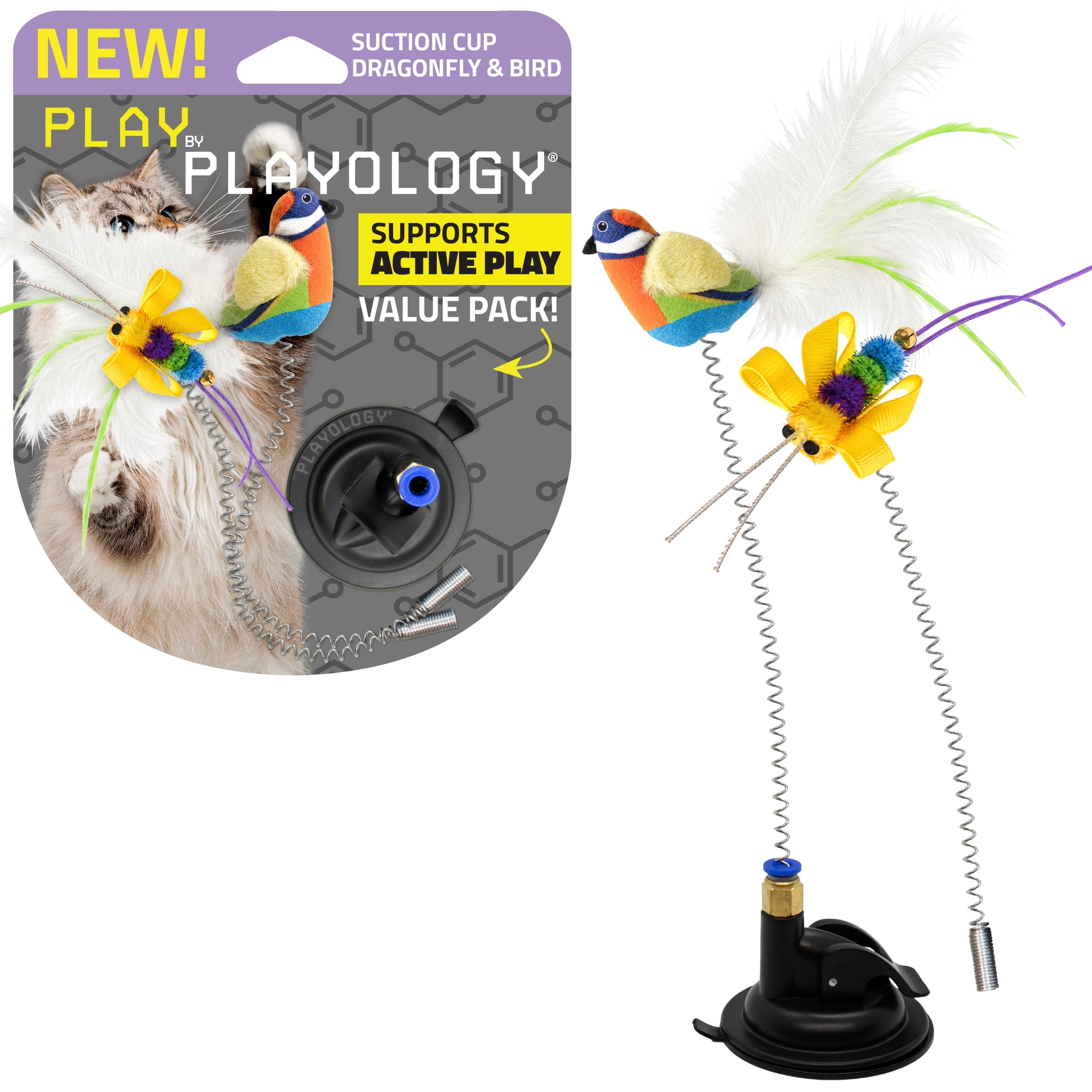 Play by Playology | Suction Cup Dragonfly & Spring Bird | Interactive Cat Toy