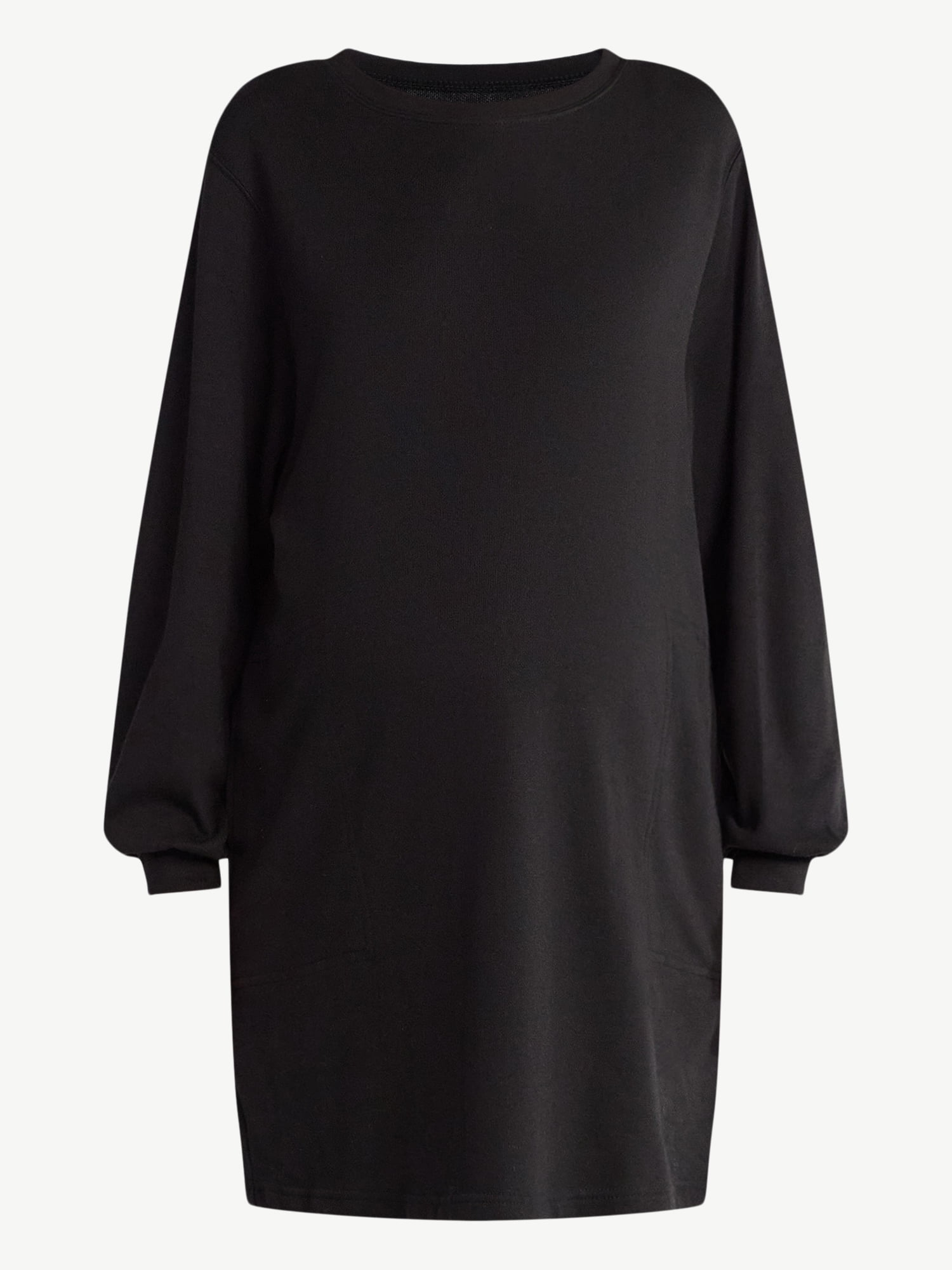 Time and Tru Women's Maternity French Terry Sweatshirt Dress with Long Sleeves, Sizes S-XXL