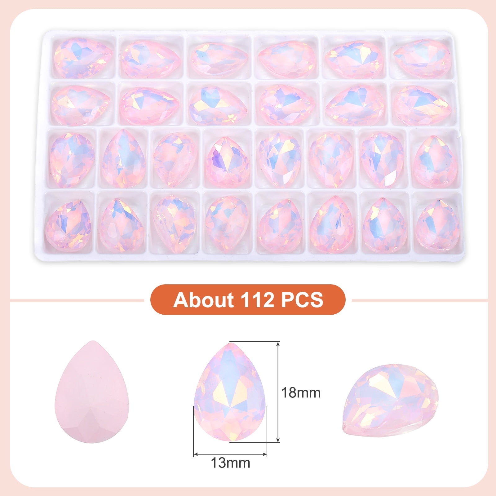 Uxcell 0.71'' x 0.51'' Tear Drop Rhinestones for Nails Pointed Back Rhinestones Setting Crystals Stone Pink 112 Pcs