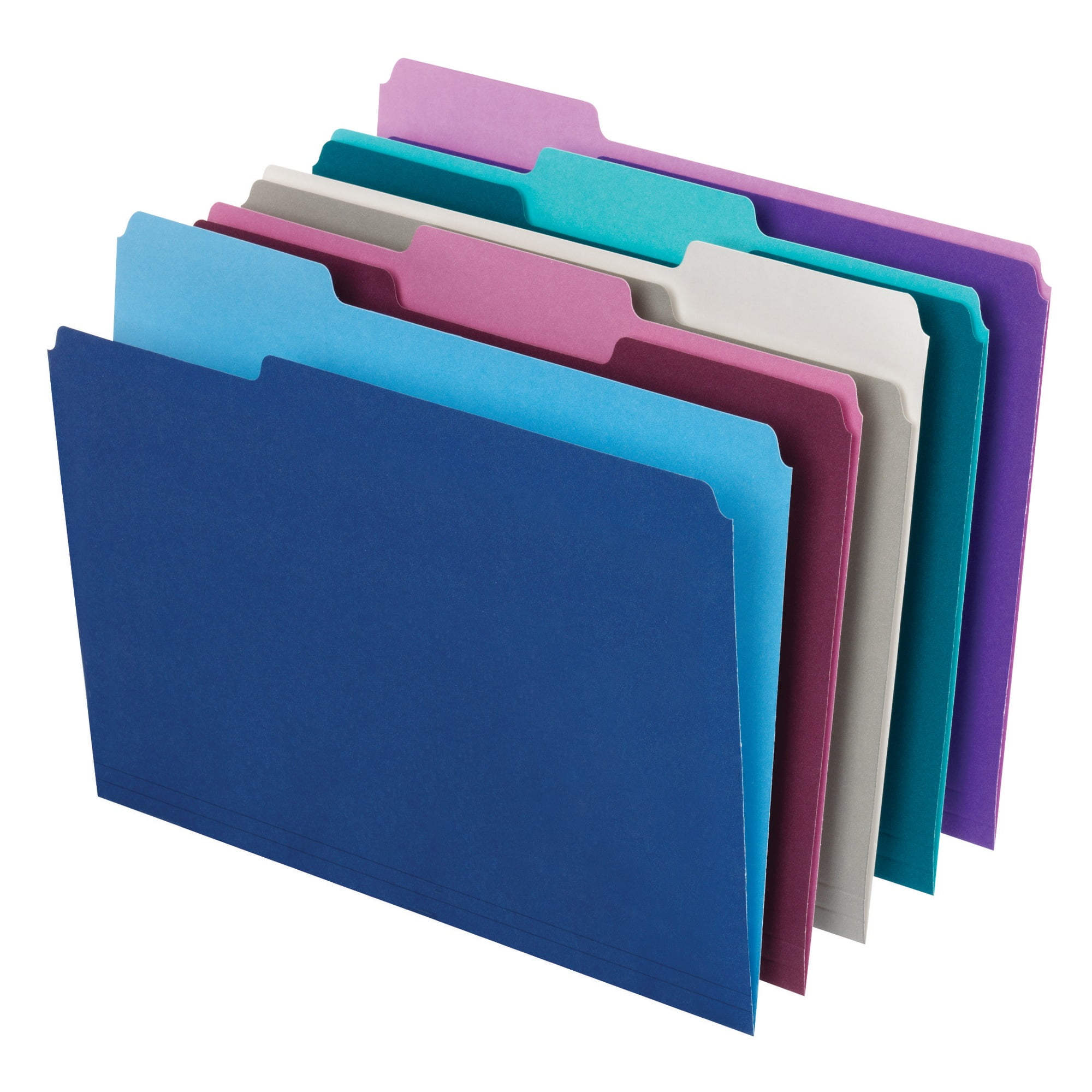 Teal, Violet, Gray, Navy and Burgundy Assorted Colors Two Tone Color File Folders 1/3-Cut Tabs 5 Color 100/Box 