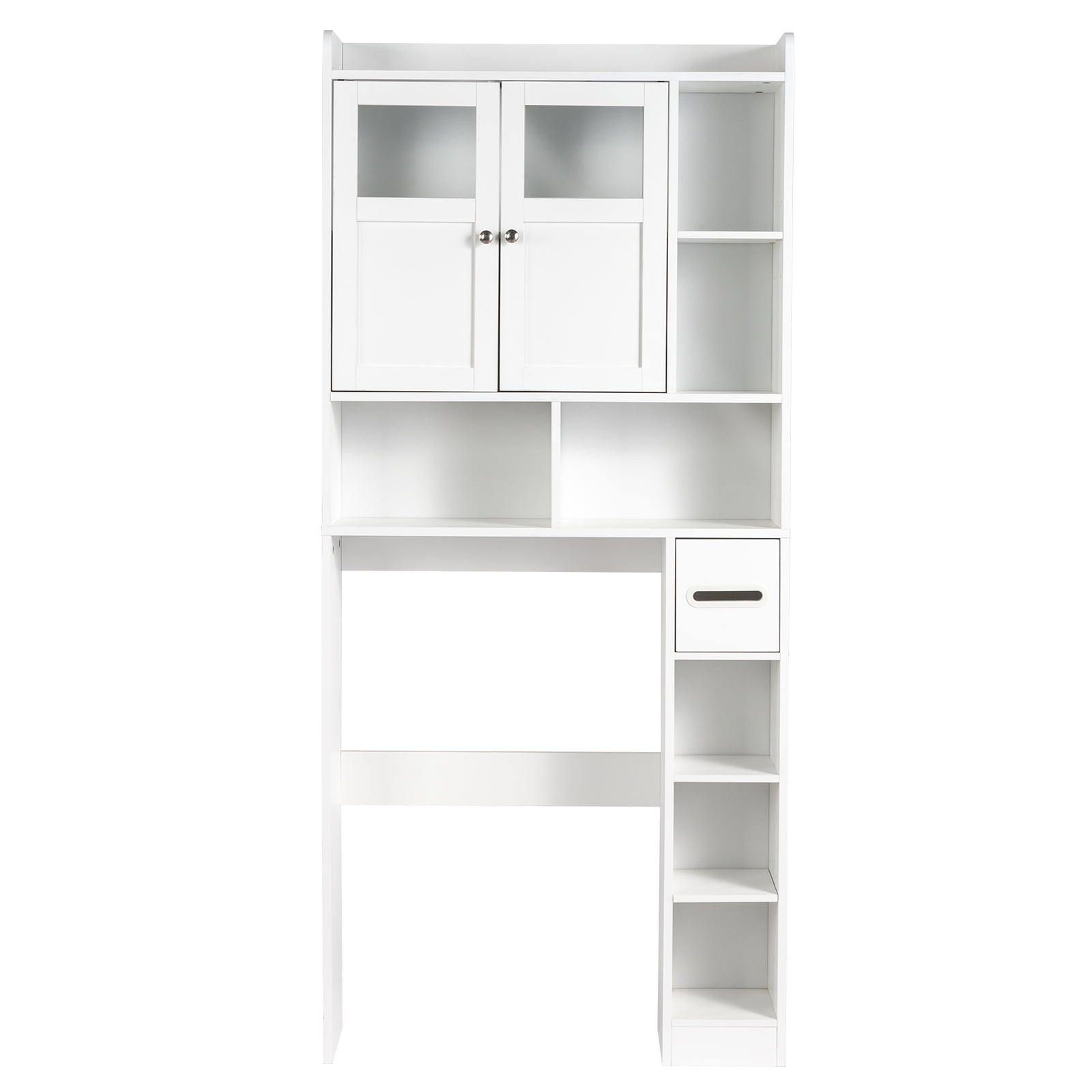 2 Door Bathroom Cabinet, Adjustable Panels, 1 Drawer and 3 Side Shelves, White