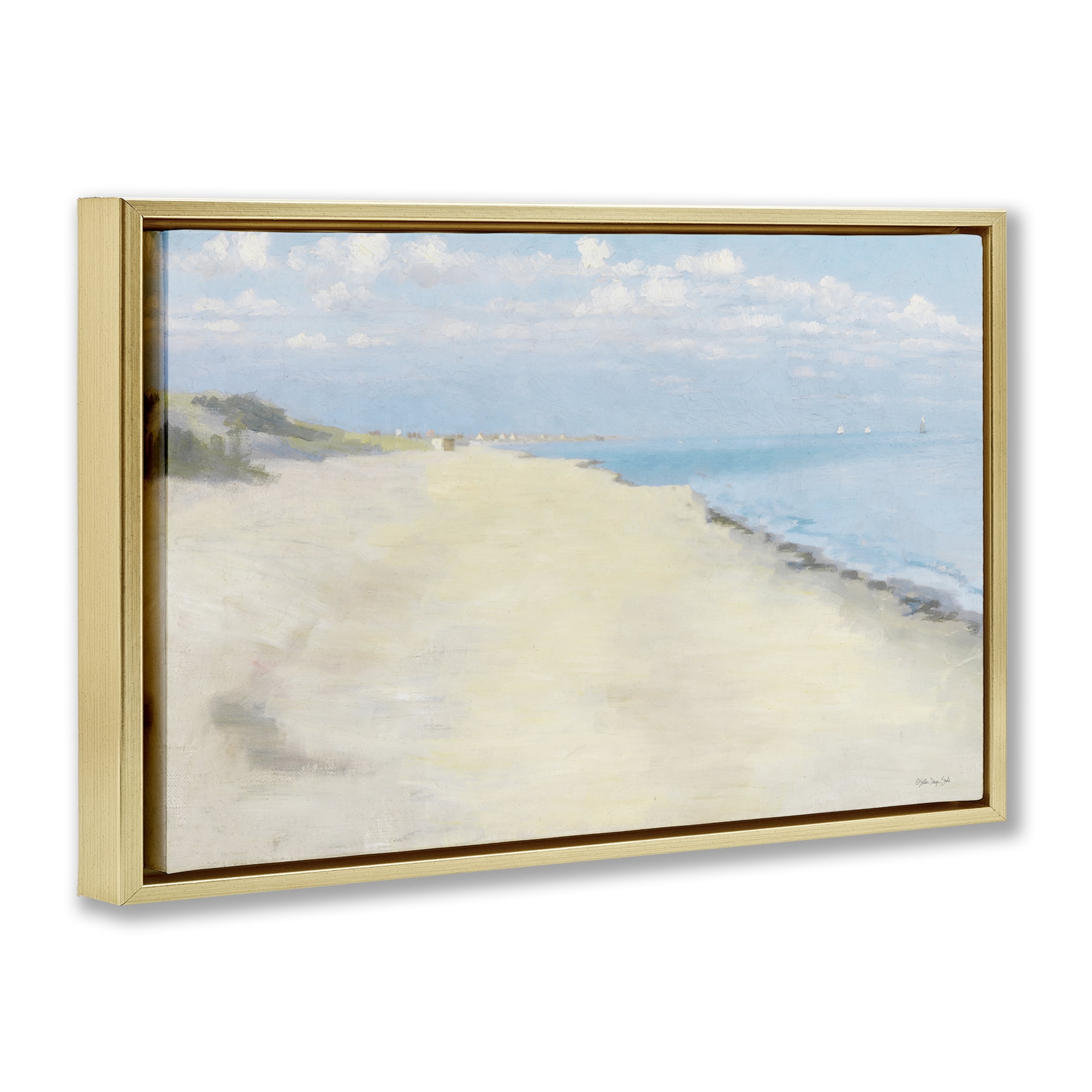 Stupell Industries Solemn Beach Tide Landscape & Nature Painting Gold Floater Framed Canvas Art Print Wall Art, 31 x 21