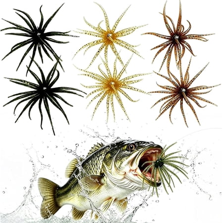 M altemura New 6 Pcs Sea Urchin Bait Realistic Fuzzy Dice Fishing Lure for Bass and Perch Floating TPR Swimbait with Reflective Stars Artificial Worm Bait for Saltwater and Freshwater