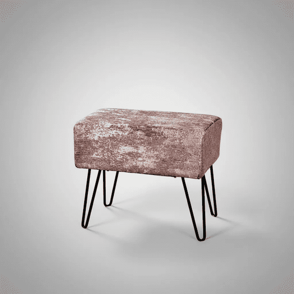 Home Soft Things Jacquard Chenille Stool Chair Upholstered Footrest Ottoman with Black Metal Legs and Padded Seat, Kasula-Light Brown, 19" x 13" x 17"