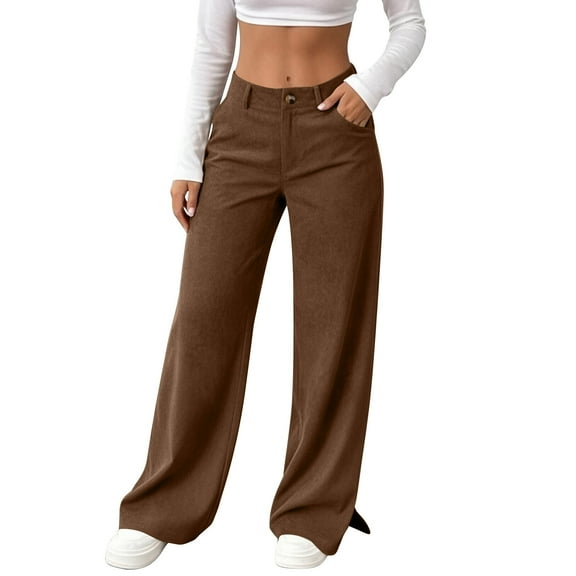 Sexlip Women's Corduroy Pants Casual High Waisted Baggy Side Split Wide Leg Elastic Waist Loose Trousers with Pockets Brown L