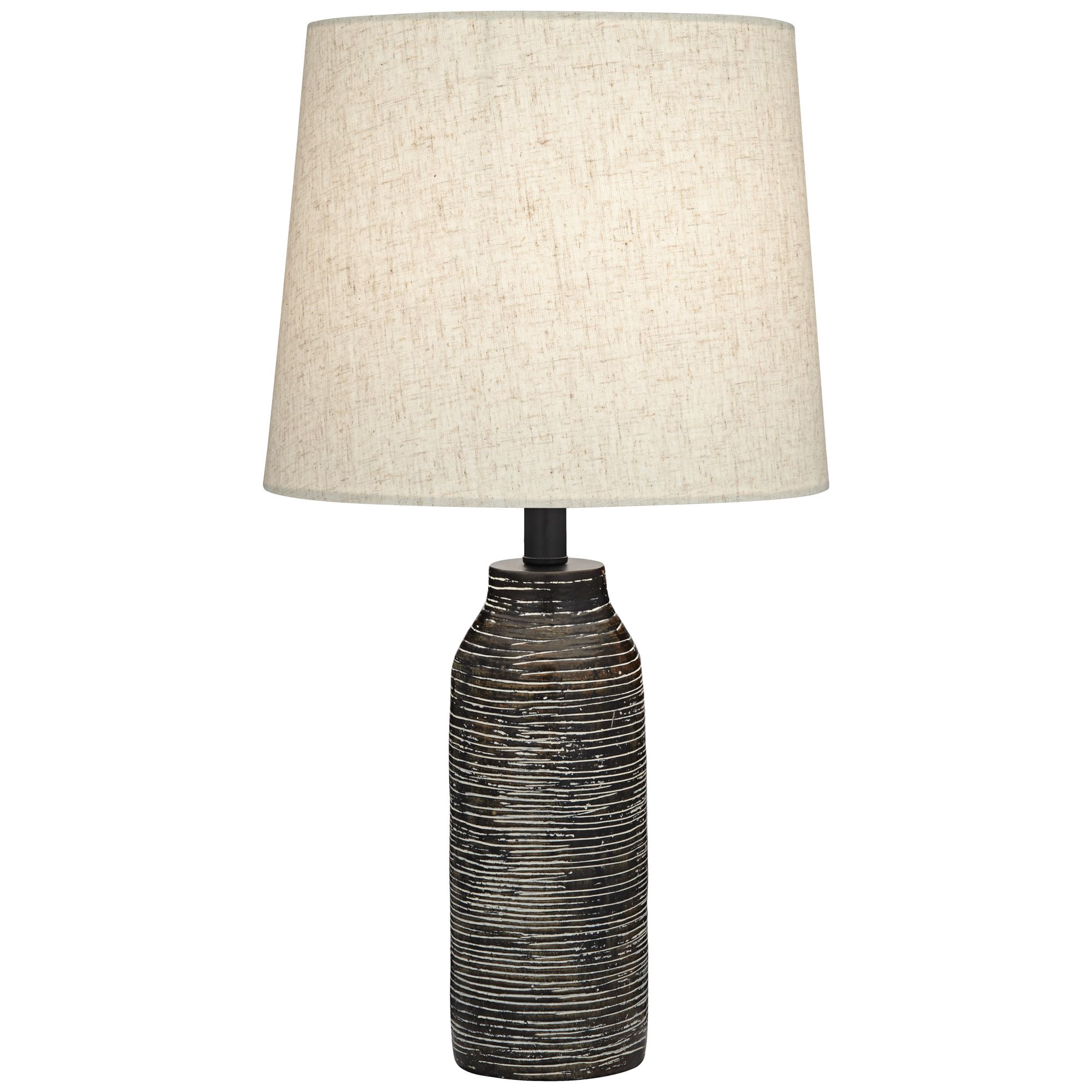 360 Lighting 24" High Mid Century Modern Farmhouse Rustic Table Lamps Set of 2 Black Finish Oatmeal Shade Living Room Bedroom