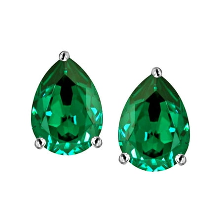 Star K Pear Shape 9x7mm Simulated Emerald Earrings Studs In Star K Pear Shape 9x7mm Simulated Emerald Earrings Studs In Sterling Silver