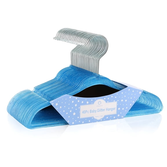 Concepts Baby Hangers, Blue Acrylic Glitter Infant Hangers with Chrome Hook - Space-Saving Clothes Hanger, 40-Pack