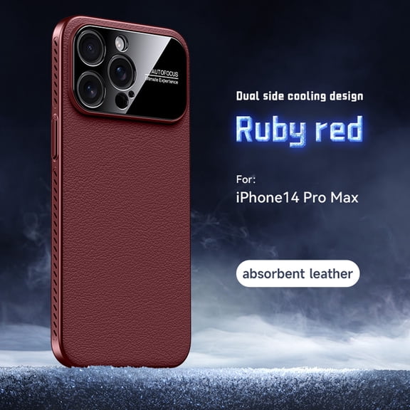 Designed for iPhone 14 Pro Max Heat Dissipation Phone Case,Side Hollowed-out Design,Precision Lens Protectipn,PU Leather Shockproof Anti-scratch Rugged Thin Fit Durable Phone Case,Winered