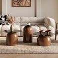 thumbnail image 4 of JUFU Nesting Coffee Table Set of 3, Round Glass Coffee Table Set, Modern Living Room Table for Small Space, Wood Grain Base, 4 of 8
