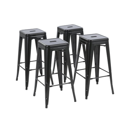 Howard 30inch Stackable Metal Barstool, Set of 4, Black Color, Backless Style, Full Assembled Stools