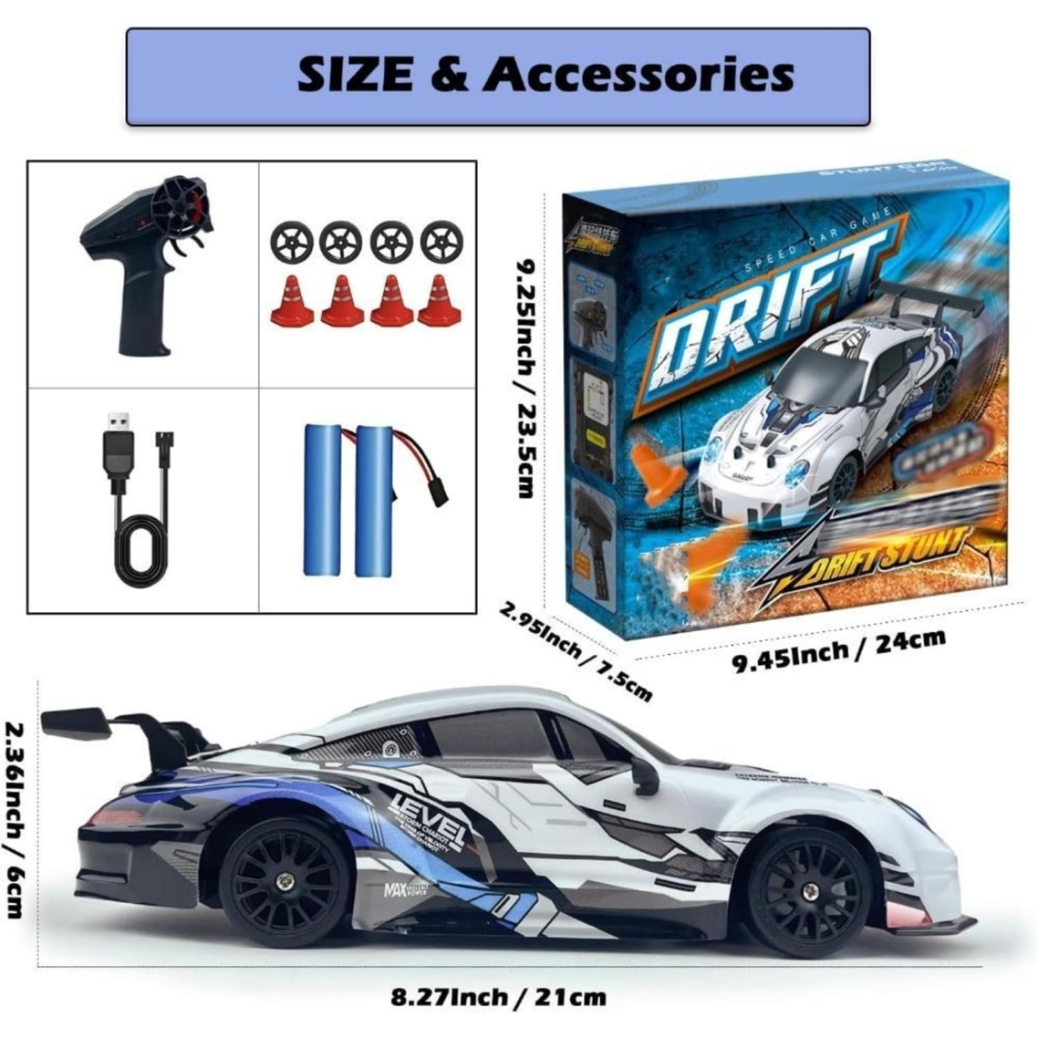 TXT-MATRIX RC Drift Car  1:22 Scale 4WD High Speed 2.4GHz LED Lights with 2 Batteries
