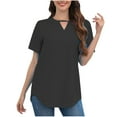 thumbnail image 2 of POTETI Casual Tops for Women Black Solid Color Round Neck Short Sleeve T-Shirt Blouse Tops, 2 of 8