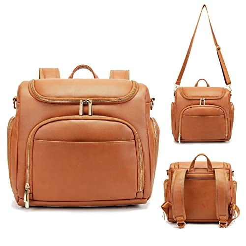 Mochila de cuero Beaulyn para pañales mochila de viaje 5 en 1 con cambiador y gran capacidad