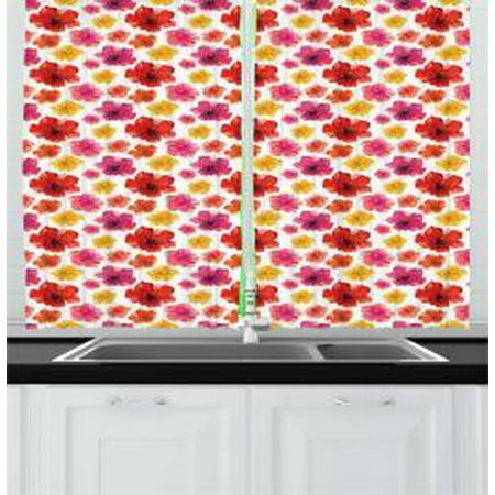 Coastal Style Living Room Ideas Watercolor Flowers Curtains 2 Panels Set, Tropical Paintbrush Style Bloom of Hibiscus Poppy Petal Coastal Vibes, Window Drapes for Living Room Bedroom, 55W X 39L Inches, Multicolor, by Ambesonne ()
