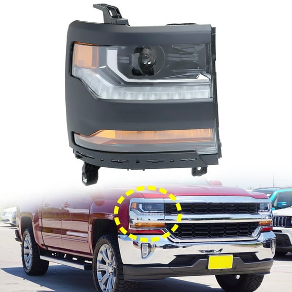 Headlight HID Xenon Headlamp Housing Assembly Front Right Passenger Side Fit for Chevy Chevrolet Silverado 1500 2016-2018 (without Bulb)