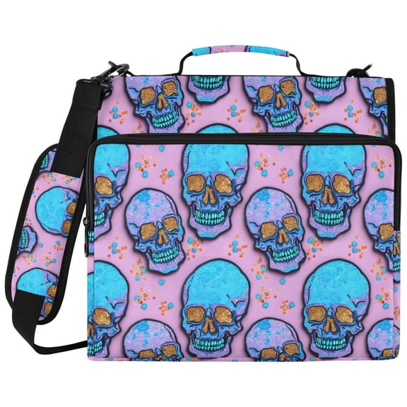 ALAZA Zipper Binder Glitter Halloween Skull Pattern 2 inch 3 Ring 500 Sheet Capacity Trapper Keeper File Folder Organizer Bag