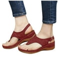 thumbnail image 3 of Anuirheih Wedge Sandals Women Flip Flops Comfortable Elastic Strap Open Toe Sandals with Arch Support Summer Shoes(Red), 3 of 7