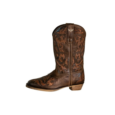 

TuffRider Women Jackson Embroidered Leather Square Toe Western Boots Brown 9