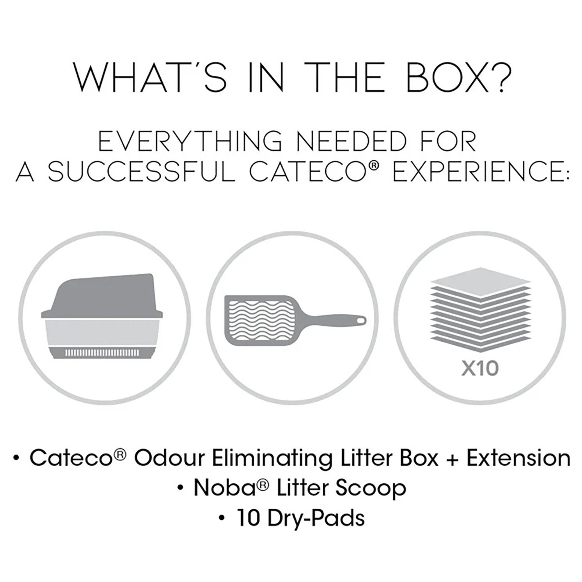 Cateco: Odor Eliminating Cat Litter Box Kit - Gray - Scooper & 10 Dry Pads, Pet Waste Maintenance Set, Advanced Aeration Prevents Bacterial Growth