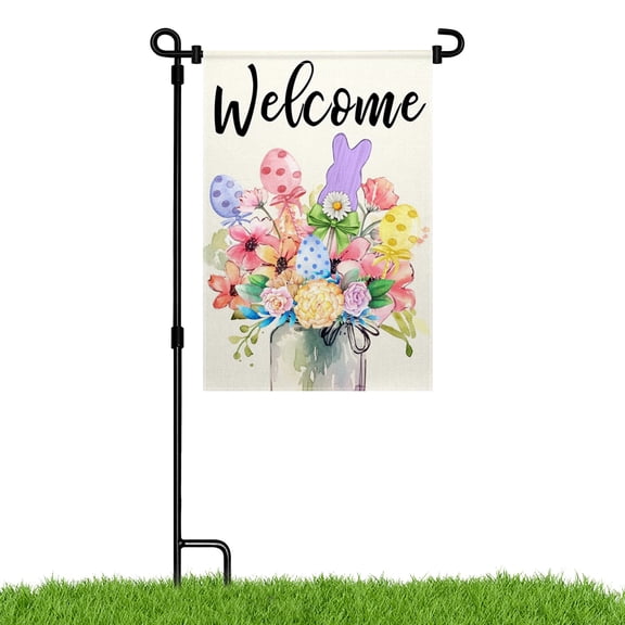 MIZHONA Welcome Easter Decoration Double Sided Burlap Garden Flag Spring Summer Outdoor Yard Flag 12" x 18"