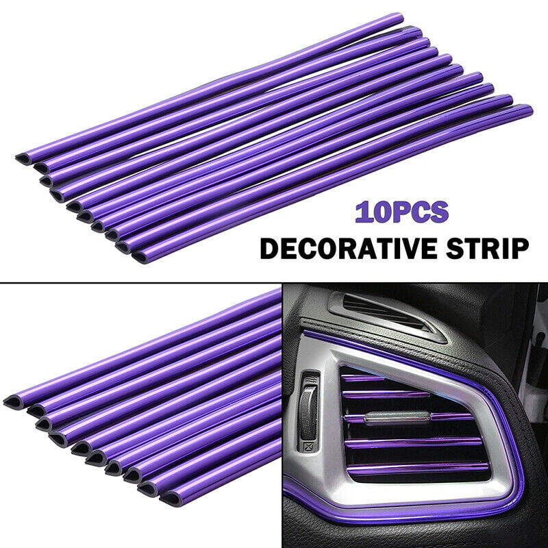 10PCS/Set Car Air Outlet Decor Purple strip Moulding Trim Decor Flexible Chrome 