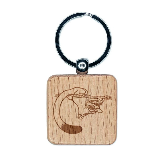 Playful Sugar Glider Hanging Square Keychain Charm Tag - Engraved Wood