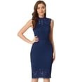 thumbnail image 1 of Vestido de encaje sin mangas Allegra K midi ajustado cuello redondo espalda hueca Azul S, 1 of 6
