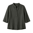 thumbnail image 4 of Tops for Women 3/4 Sleeve Collar Summer Casual Imitation Cotton Linen T-Shirt, 4 of 9