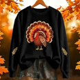 thumbnail image 2 of Womens Thanksgiving Day Crew Neck Sweatshirts Trendy Turkey Printed Pullovers Causal Fall Long Sleeve Graphic Tops Black L, 2 of 6