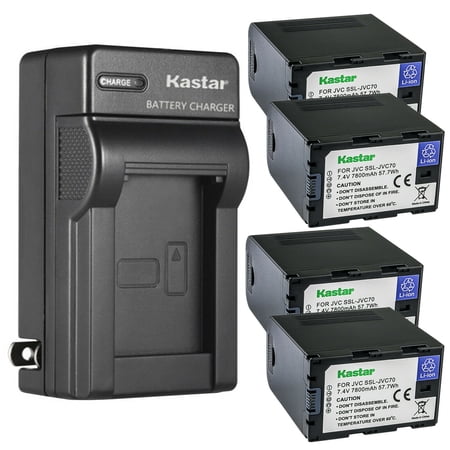 Kastar 4-Pack Battery and AC Wall Charger Replacement for JVC GY-HM600 GY-HM600E GY-HM600EC GY-HM620U GY-HM650 GY-HM650U GY-HM650SC GY-HM660U GY-HM660SC Cameras and DT-X Monitors