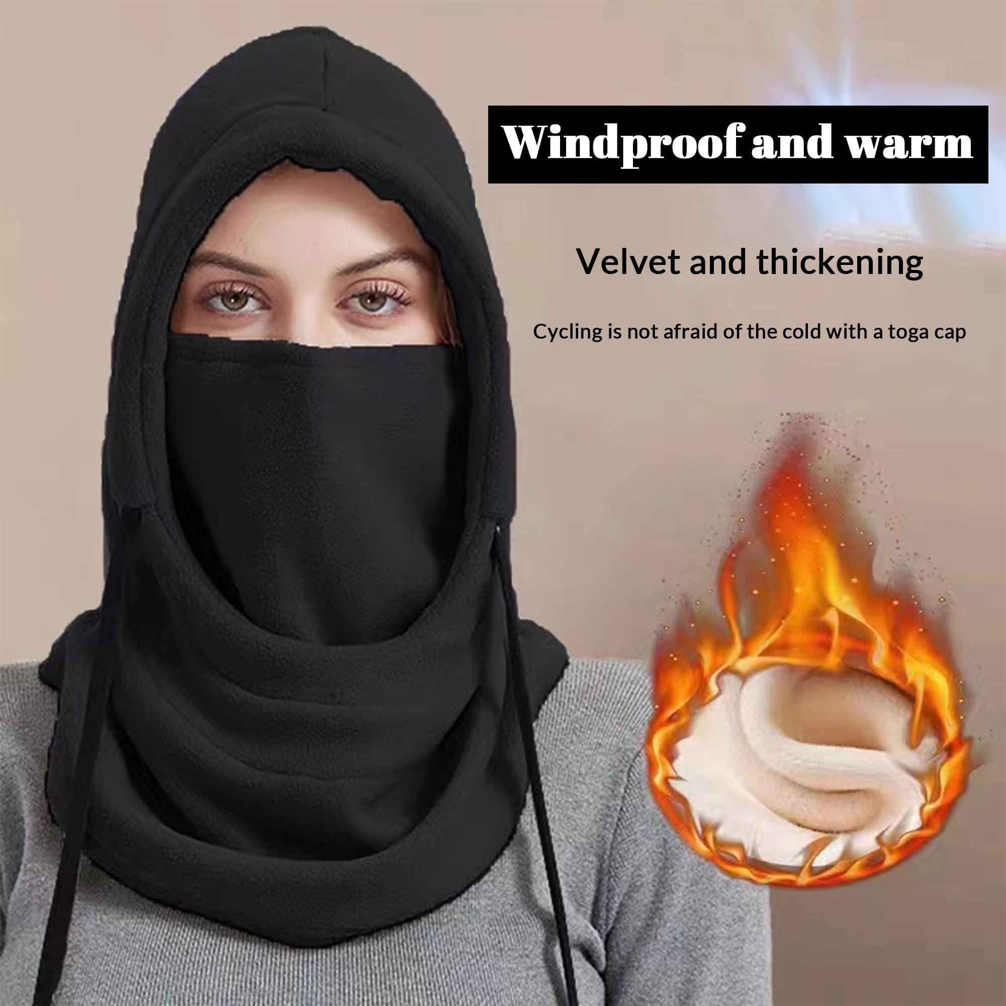 Winter Cycling Hat Windproof Hat Cold-Proof Hat Ski Warm Hat Mask Hat Neck Cover all-in-one Hat Plus Velvet Thickened Head Cover,Black