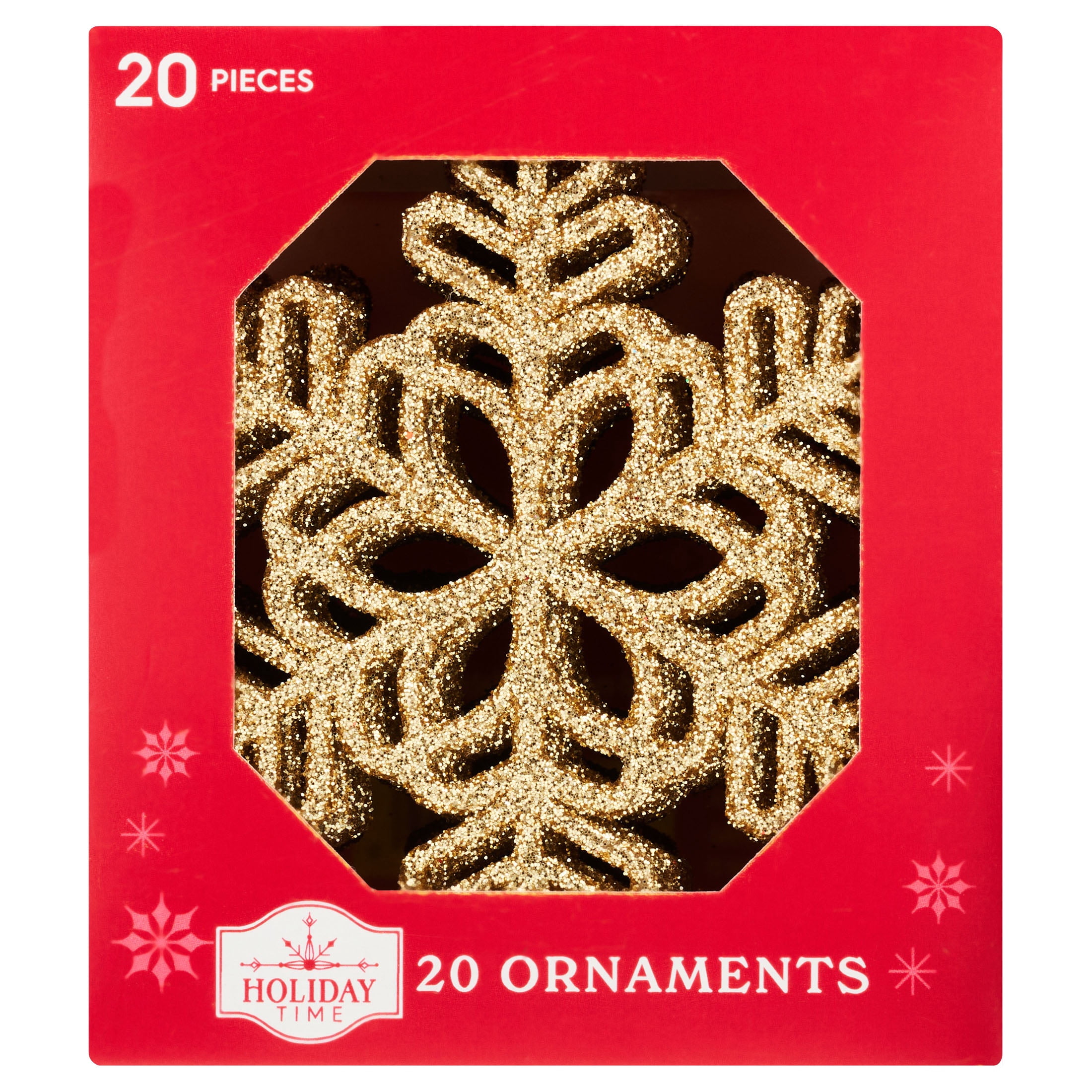 20-Count Gold Glitter Snowflake Christmas Ornaments, 3.9", by Holiday Time