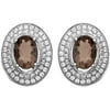 Platinum-Plated Sterling Silver Oval-Cut Smokey Topaz Pave CZ Earrings