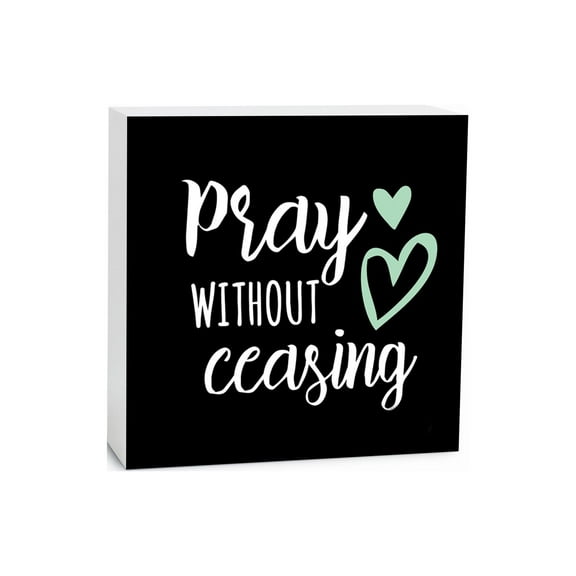 Pray Without Ceasing Mint Heart Slate 5 x 5 Wood Tabletop Sign Plaque
