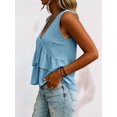 thumbnail image 4 of Women V Neck Ruffle Hem Tank Top Sleeveless Flowy Peplum Blouse Casual Light Blue XXXL, 4 of 7