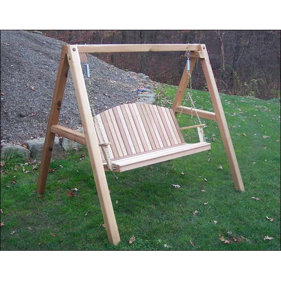 5' Red Cedar Blue Mountain Fanback Porch Swing with Stand