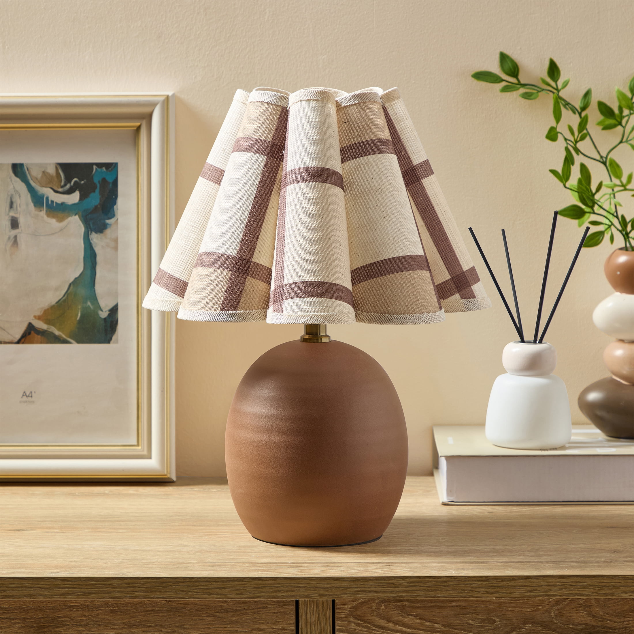 Home Decor Collection 12.5" Brown Plaid Shade Table Lamp