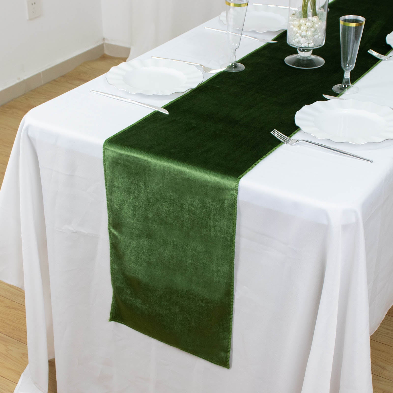 Efavormart 12" x 107" Olive Green Premium Velvet Table Runner For ...