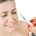 thumbnail image 3 of Tijeras pequeñas curvas para manualidades (paquete de 2), tijeras de belleza para cejas, tijeras de acero inoxidable para recortar extensiones de pestañas y cejas, vello facial y nasal., 3 of 6