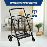Gymax Heavy Duty Folding Shopping Cart Utility Jumbo Double Basket 330lbs Black