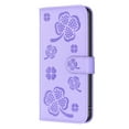 thumbnail image 3 of SaniMore for iPhone 15 Pro Wallet Case, PU Leather Embossed Flower Adjustable Stand Card Slots Cash Pocket Business Shell Styllish Full Protective Shockproof Anti-drop TPU Inner Retro Design, Purple, 3 of 11
