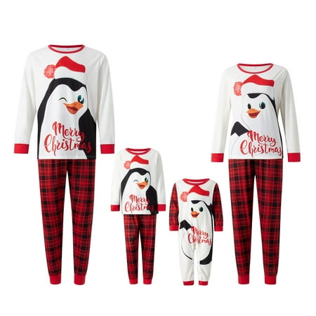 

wsevypo Matching Family Christmas Penguin Printed Pajamas Set for Women Men Kids Holiday Sleepwear Pjs Set