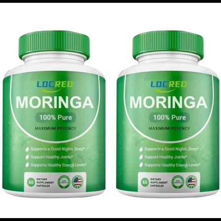 LOCRED Moringa Powder Capsules Pure Nutrient Rich Natural Green Antioxidant Super food for Energy, Skin, Gut Health with Vitamins & Amino Acids A1, Pack 2