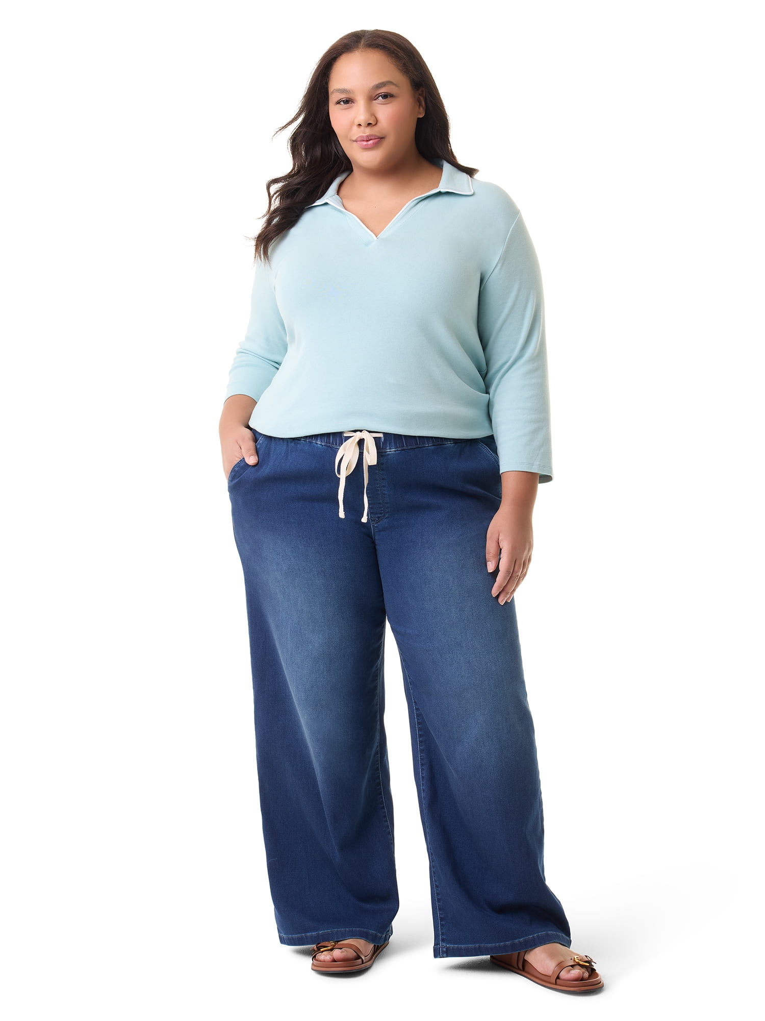 Gloria Vanderbilt Swan Series Women's Plus Drawstring Pull On Wide Leg Jeans, Sizes 0X-4X