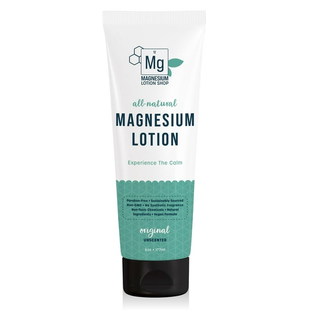Loción de magnesio sin perfume para dormir | Botella de 6 oz con 250 mg en cada cucharadita | Usamos manteca de karité natural en nuestra loción de magnesio sin parabenos para los calambres en las pie