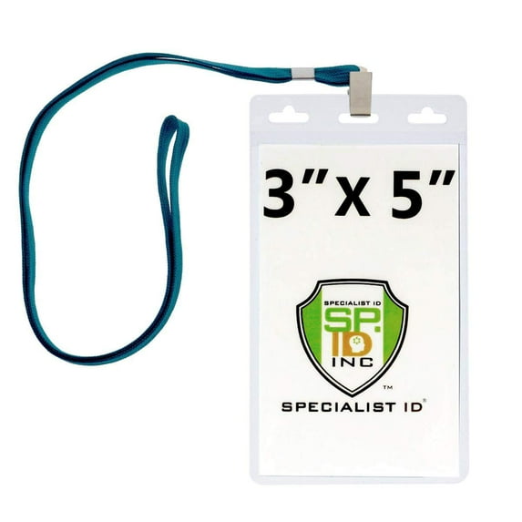 10 Pack - Large 3x5 Inch Large Clear Vertical Badge and Credential Holders with Lanyards for VIP Badges by Specialist ID (Teal)
